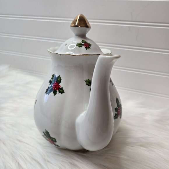 VTG Lefton China Christmas Holly & Berry Teapot Coffeepot 7948 Japan Exclusives - Picture 6 of 10